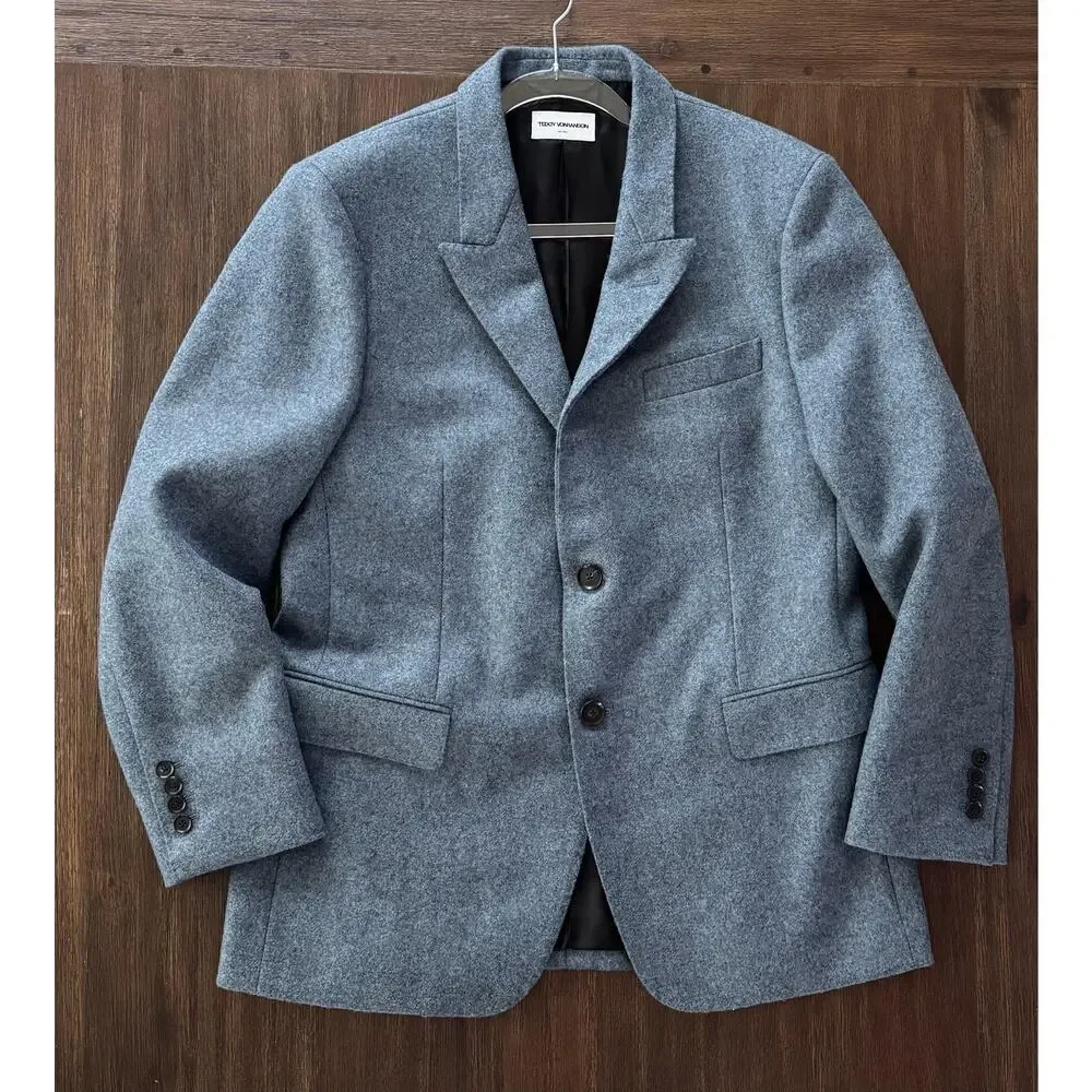 Teddy Vonranson Sport Coat Blazer Mens 42 Blue Wool Silk Tweed Single Breasted